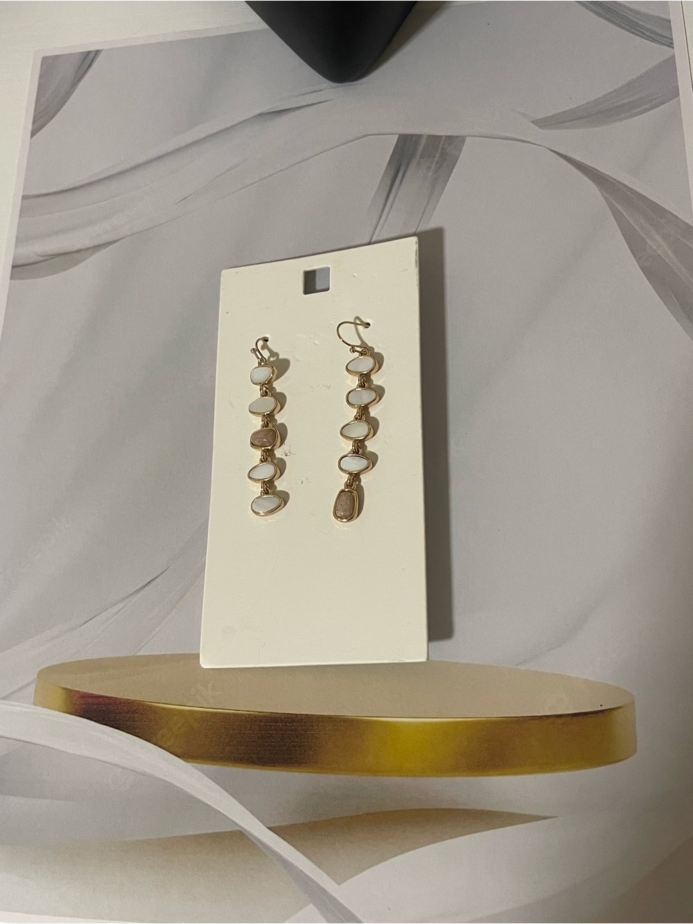 Gold and White Drop Chain Earrings - Women Jewelry